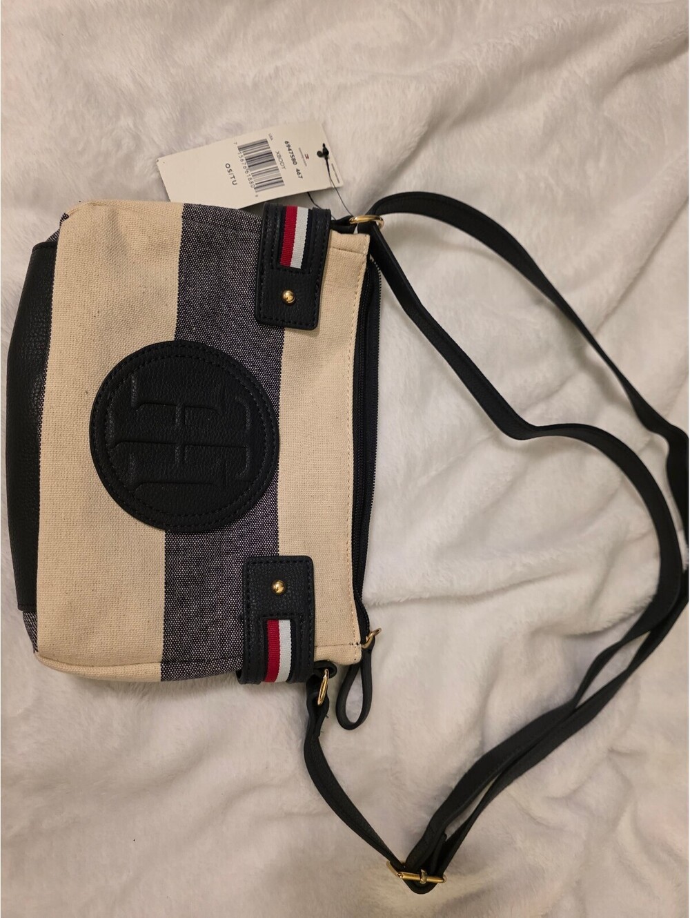 Tommy Hilfiger striped canvas crossbody bag